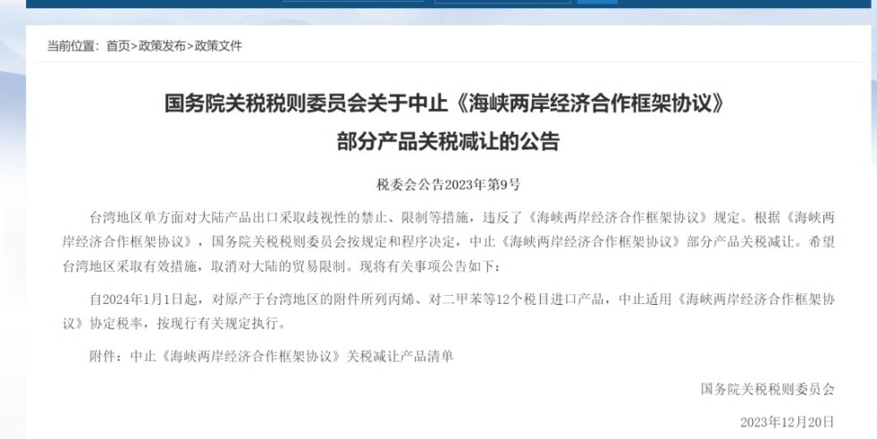 黑丝少萝操逼国务院关税税则委员会发布公告决定中止《海峡两岸经济合作框架协议》 部分产品关税减让